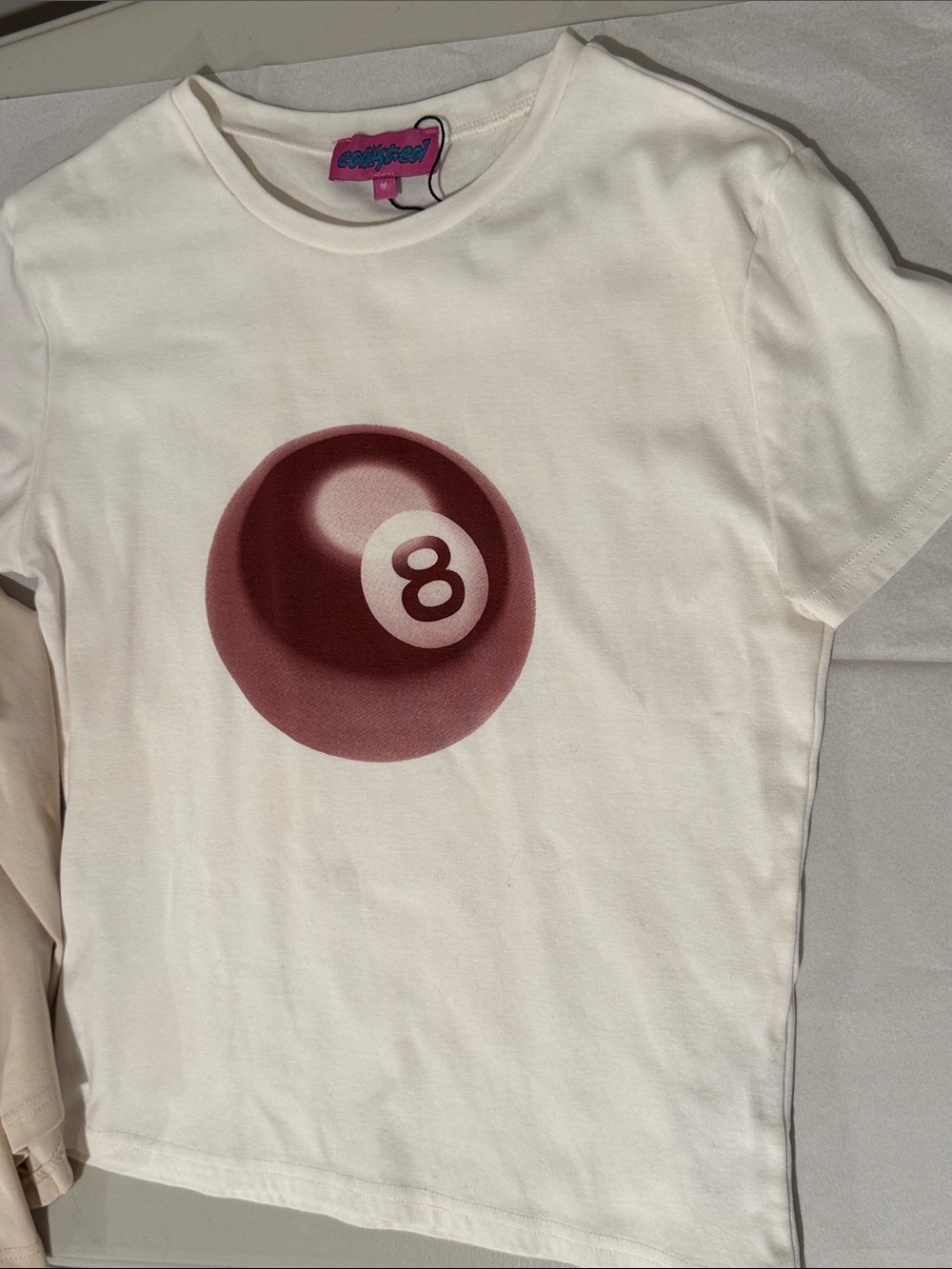 Edikted White Tee with Maroon 8-Ball Graphic